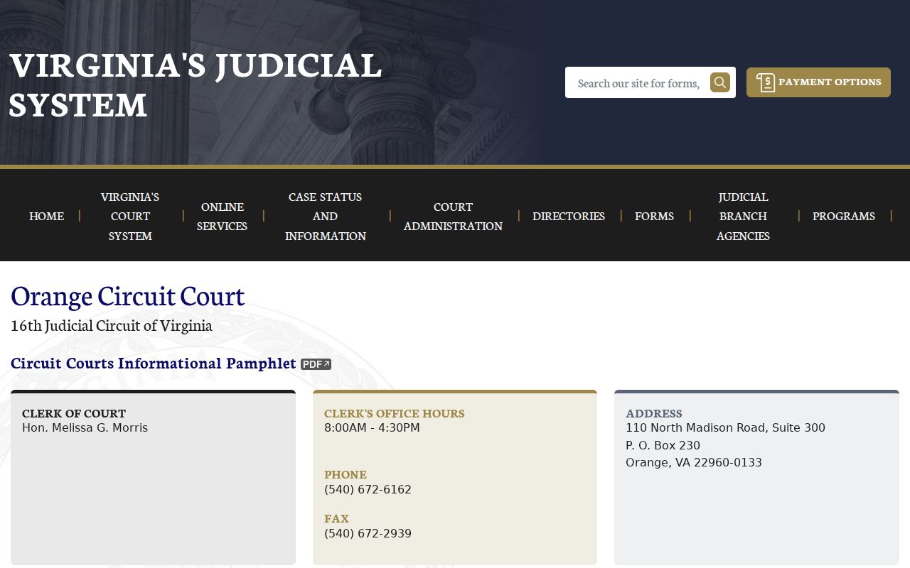 Orange County arrest warrant records and Circuit Court information
