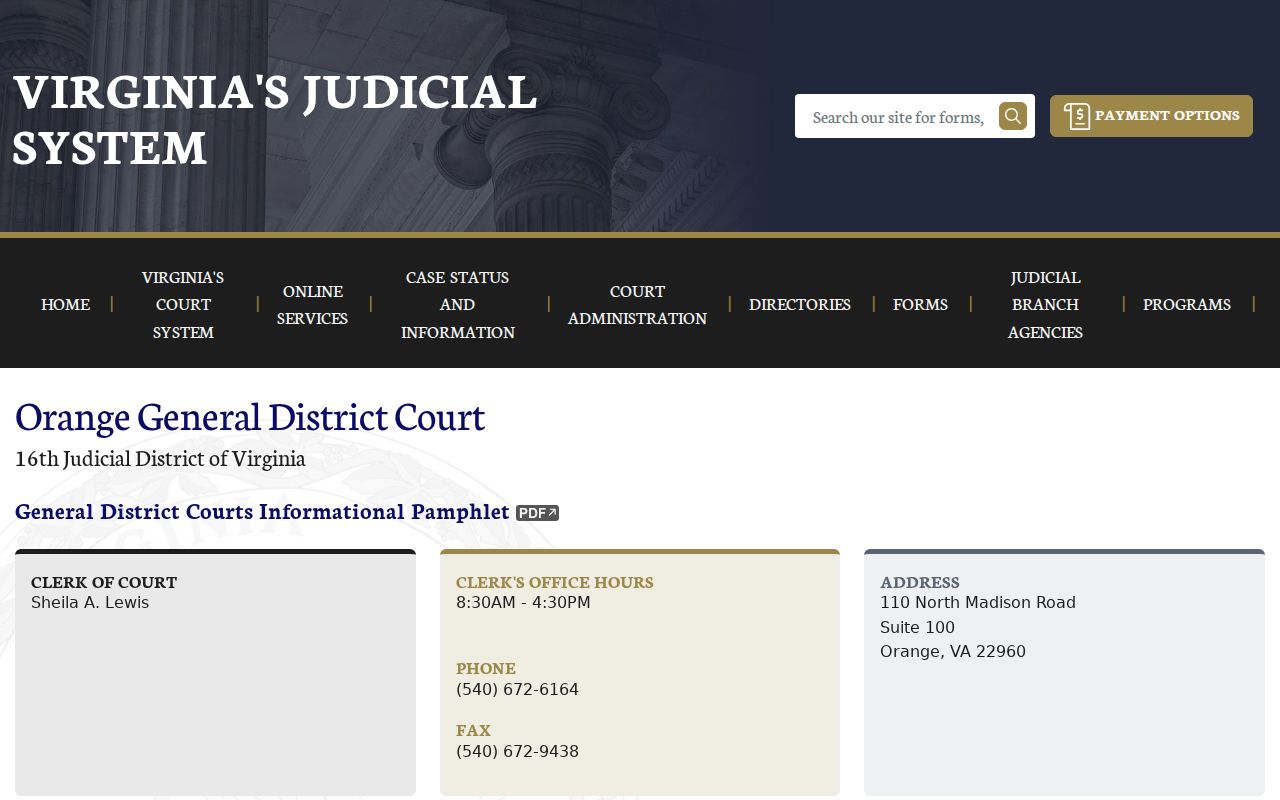 Orange County bench warrant and General District Court information