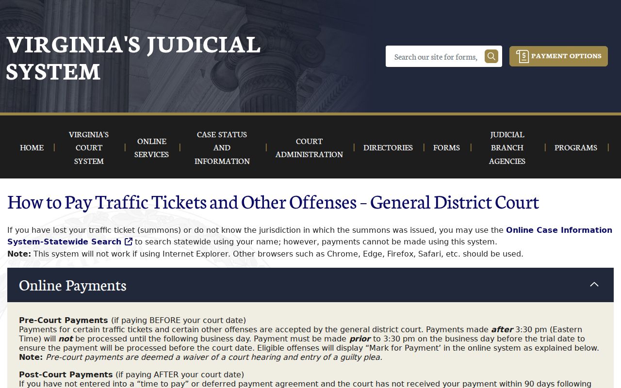 Orange County traffic warrant records and Virginia court ticket information