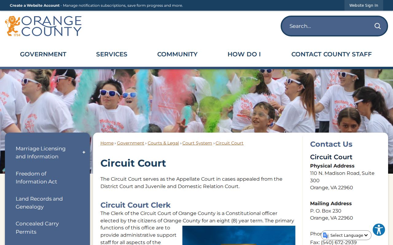 Orange County municipal warrant access and Circuit Court information