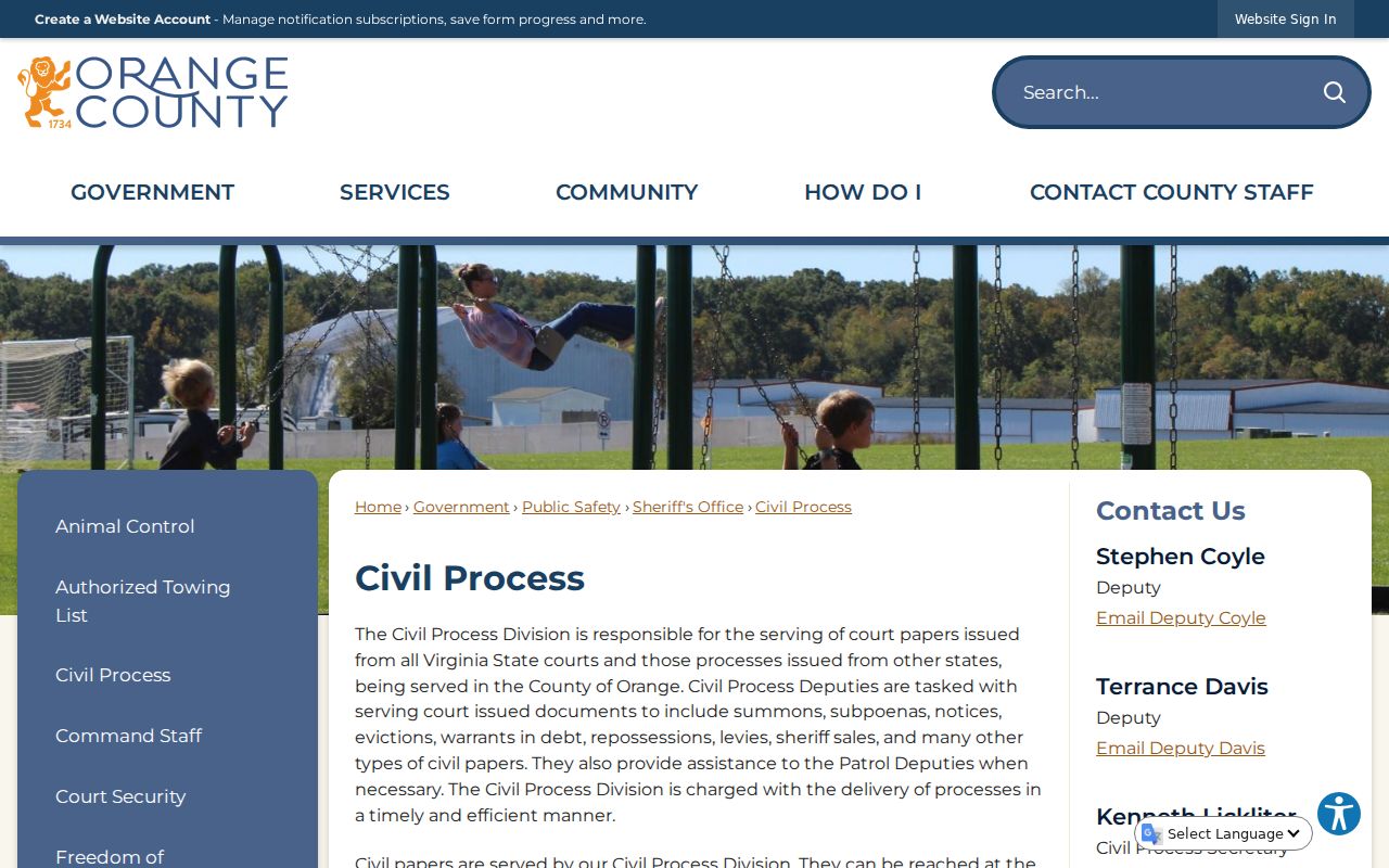 Orange County warrant records and civil process distinctions