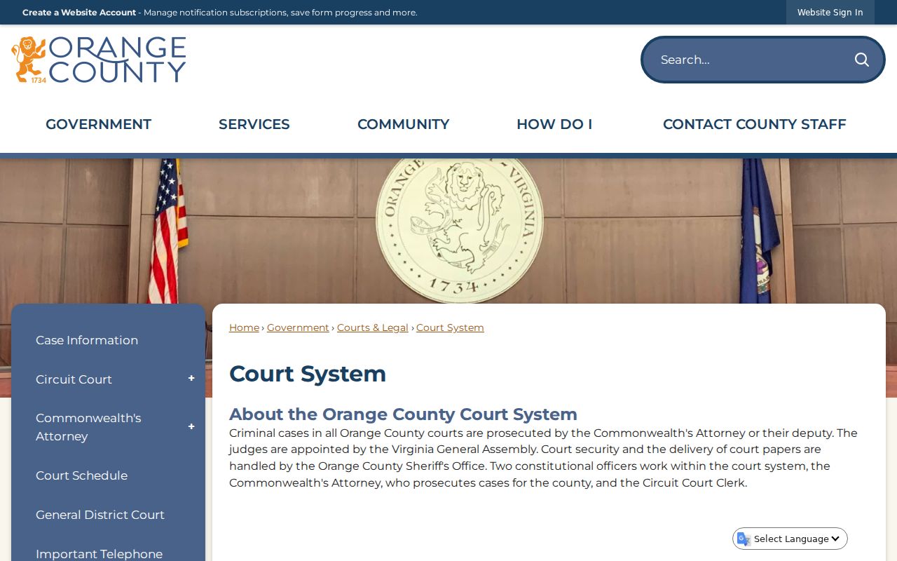 Orange County court system information for warrant record routing