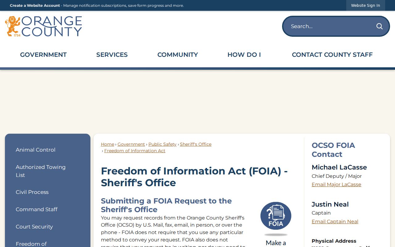 Orange County public records request information under Virginia FOIA